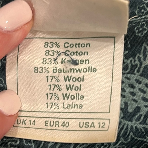 Laura Ashley Dress US Size 12 Edwardian Sailor Green Floral Cotton Wool VTG 80"s - Picture 3 of 11